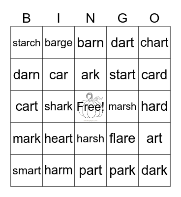 R controlled vowels (ar) Bingo Card