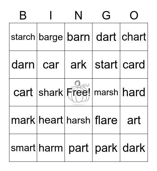 R controlled vowels (ar) Bingo Card