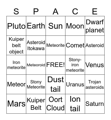 Small Bodies in the Solar System Bingo Card