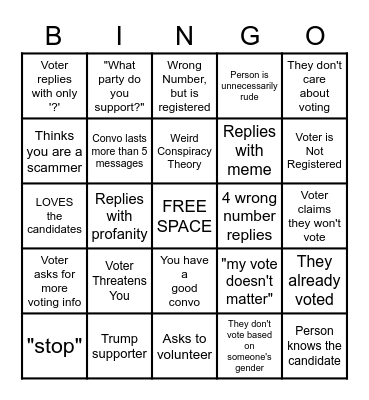 OneAmerica Votes Textbank Bingo Card