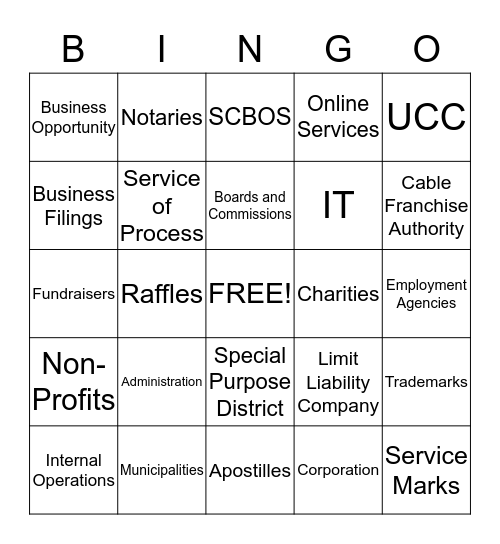 Secretary of State Bingo Card