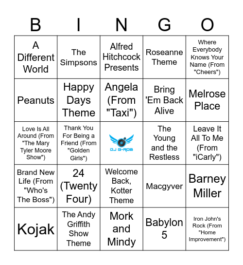 TV Themes Bingo Card