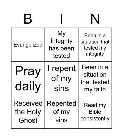 The Armor of God Bingo Card