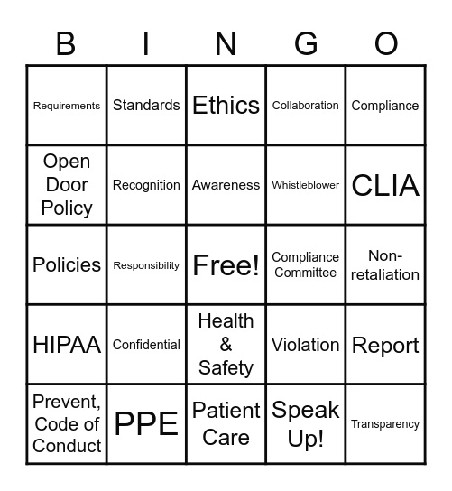 Compliance Bingo 2022 Bingo Card