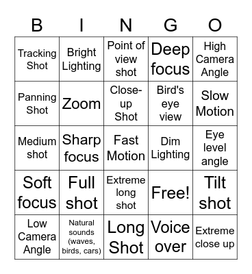 Film Techniques Bingo Card