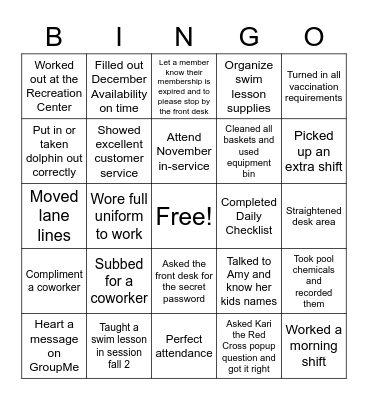 PDHP Aquatic Staff November Bingo Card