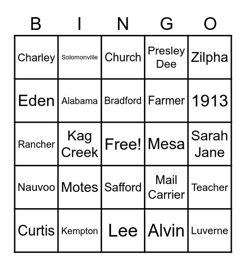 OUR FAMILY Bingo Card
