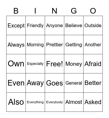 Untitled Bingo Card