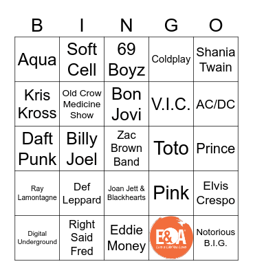 Events & Adventures 80's, 90's, & 2000's Bingo Card