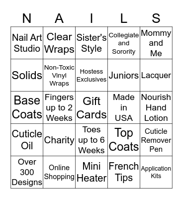 We Love Pretty Nails! Bingo Card