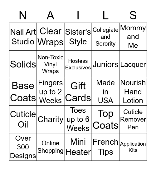 We Love Pretty Nails! Bingo Card