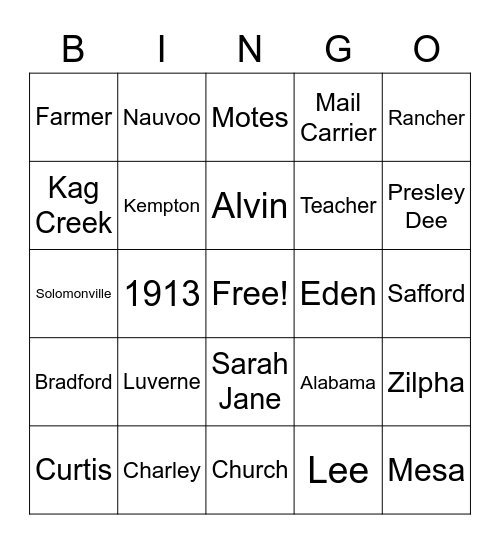 OUR FAMILY Bingo Card
