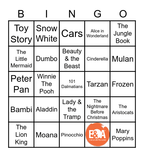 Events & Adventures Disney Bingo Card