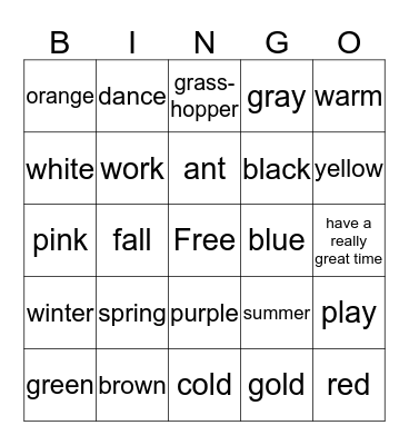 "The Ant and the Grasshopper" Bingo Card