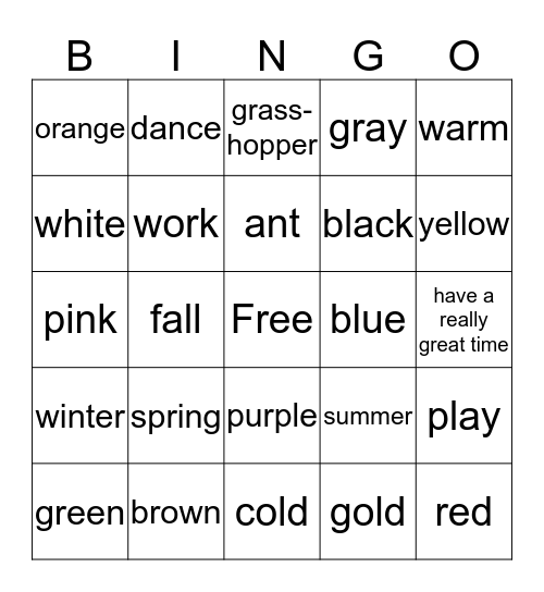 "The Ant and the Grasshopper" Bingo Card