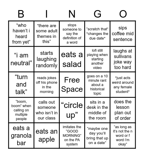 MR A Bingo Card