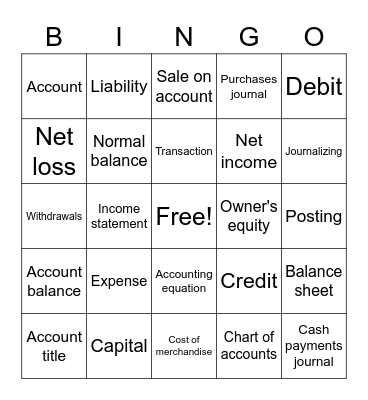 Accounting Vocabulary Bingo Card