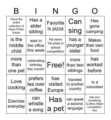 5 - Get to Know Bingo Card
