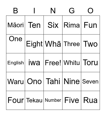 Māori and English Number Fun Bingo Card