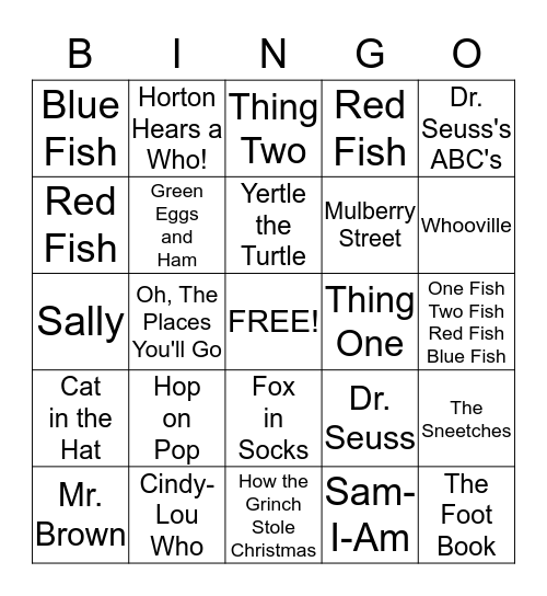 Dr. Seuss Bingo Card