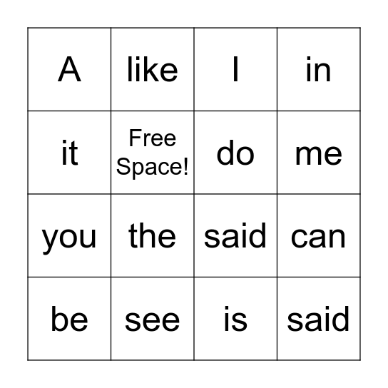 SIGHT WORD BINGO! Bingo Card