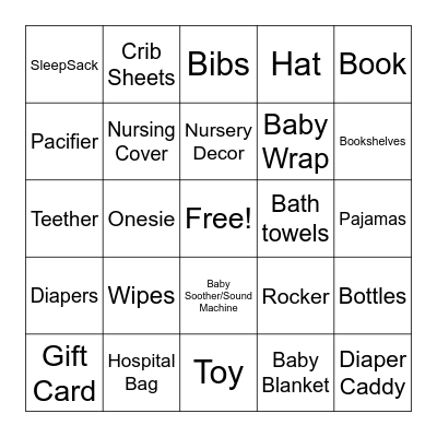 Baby Shower Bingo Card