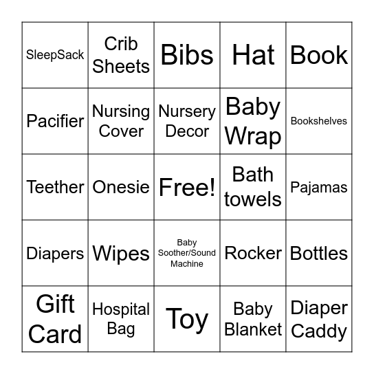 Baby Shower Bingo Card