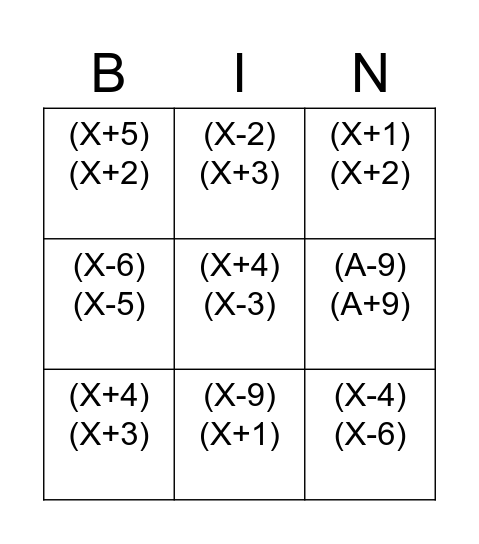 MATHO Bingo Card