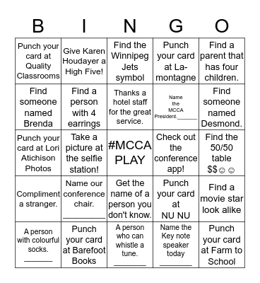 # MCCAPLAY Saturday Bingo Card