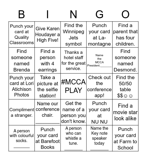 # MCCAPLAY Saturday Bingo Card