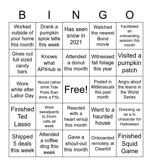 Clearbit Halloween Bingo! Bingo Card