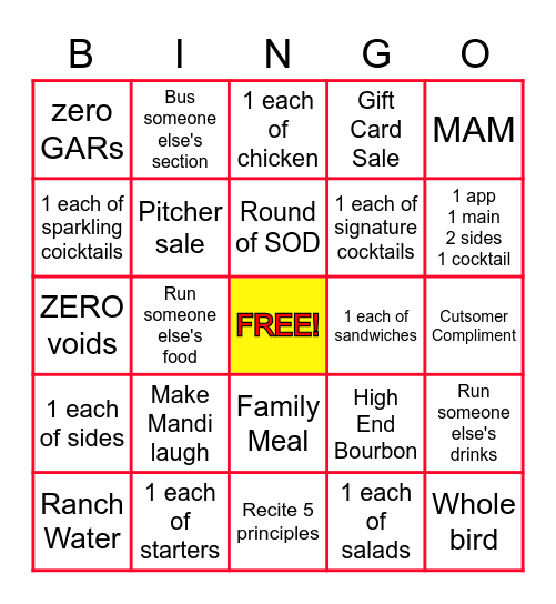 CHICKEN BUCKET BINGO Card