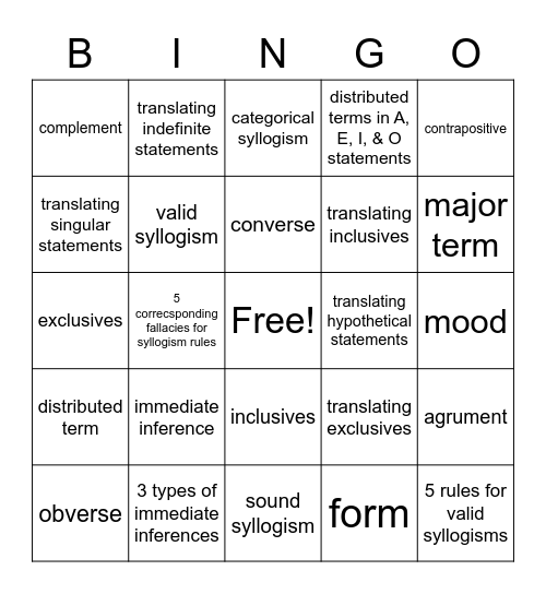 Logic 27-29 Bingo Card