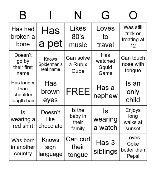 Opus Fam - Geting to Know You Bingo Card