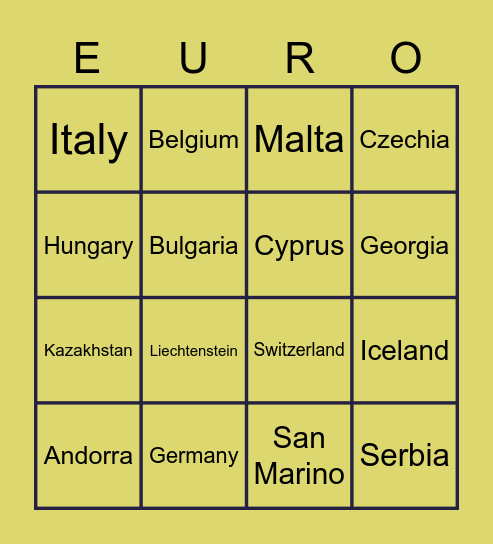 European Quiz Bingo Card
