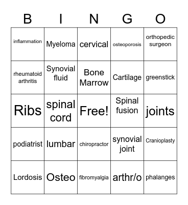 Medical Term Bingo Card