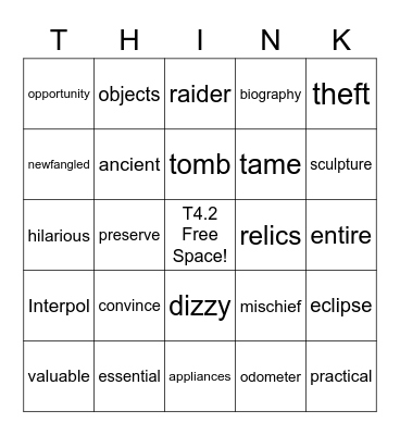 THINKO: T4.2 Vocab Unit 3-4 Bingo Card