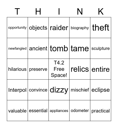 THINKO: T4.2 Vocab Unit 3-4 Bingo Card