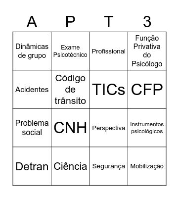 Avaliação psicológica no trânsito Bingo Card