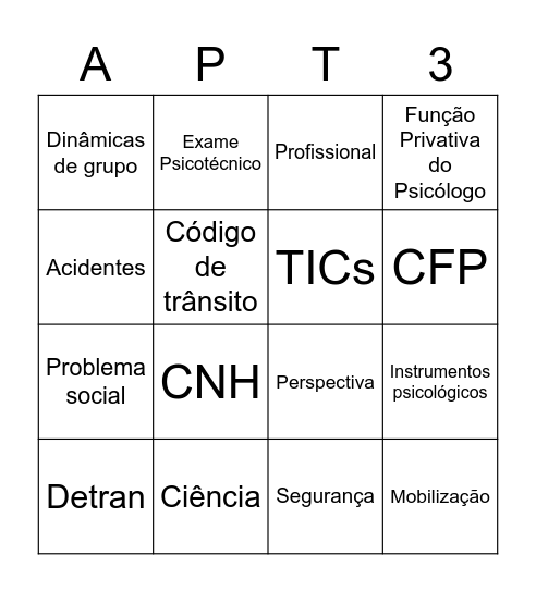 Avaliação psicológica no trânsito Bingo Card