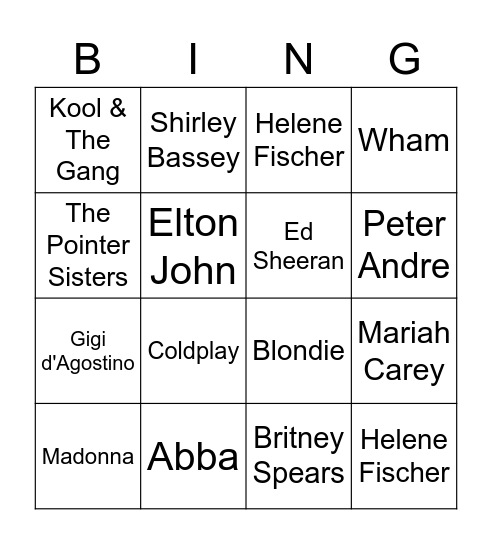 The ultimate MEETYOO GLAMOUR MUSIC BINGO Card
