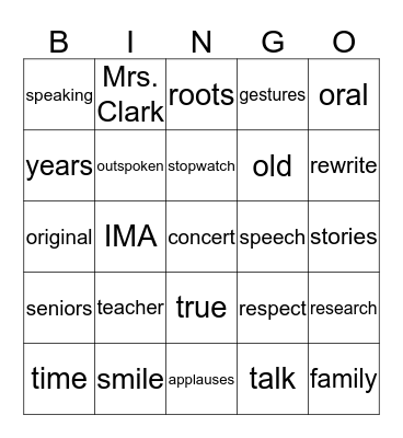 TELL ME A STORY Bingo Card