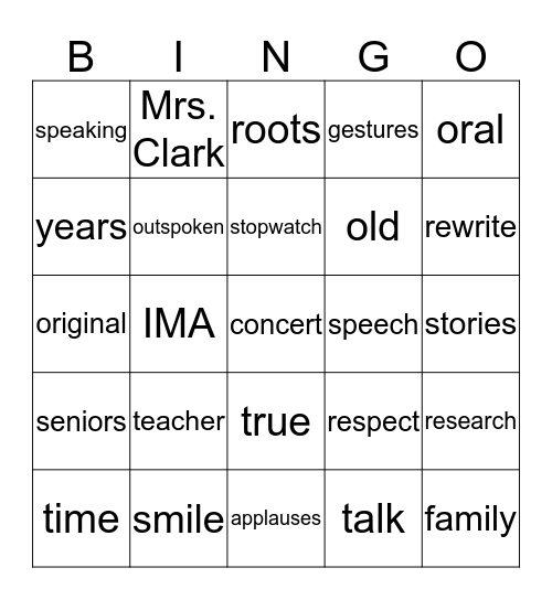 TELL ME A STORY Bingo Card