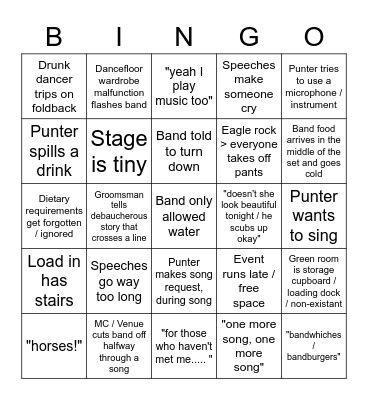 Wedding gig Bingo Card