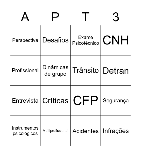 Avaliação psicológica no trânsito Bingo Card