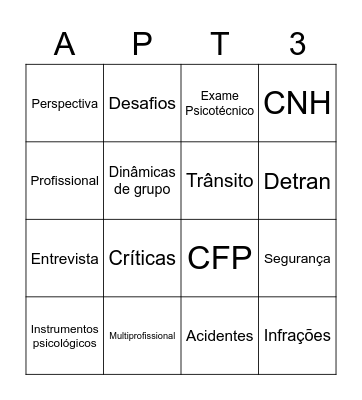 Avaliação psicológica no trânsito Bingo Card