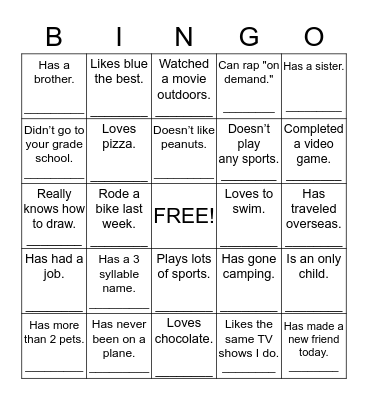 Getting to Know You Bingo Card