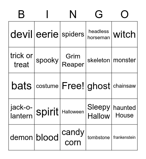 Halloween Bingo Card
