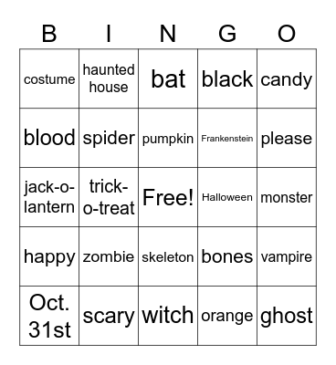 ASL Halloween Bingo Card
