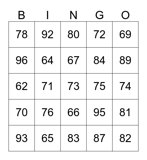 Kies de juiste getallen. Bingo Card